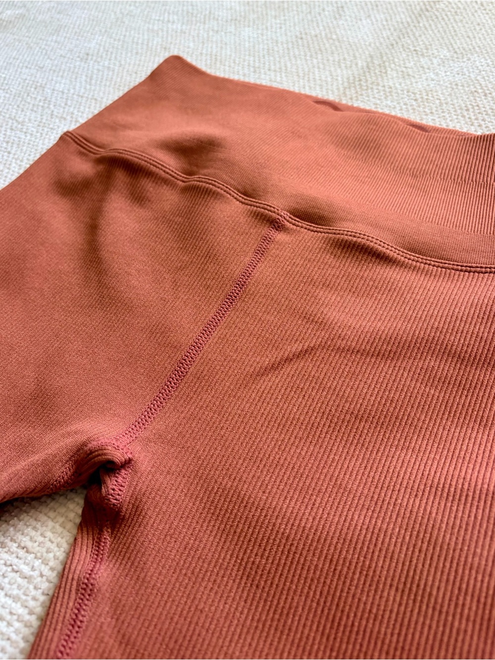 Deep Rust Colored Ribbed Sports Bra + Leggings Set w Lettuce Trim — Size S - Picture 12 of 12